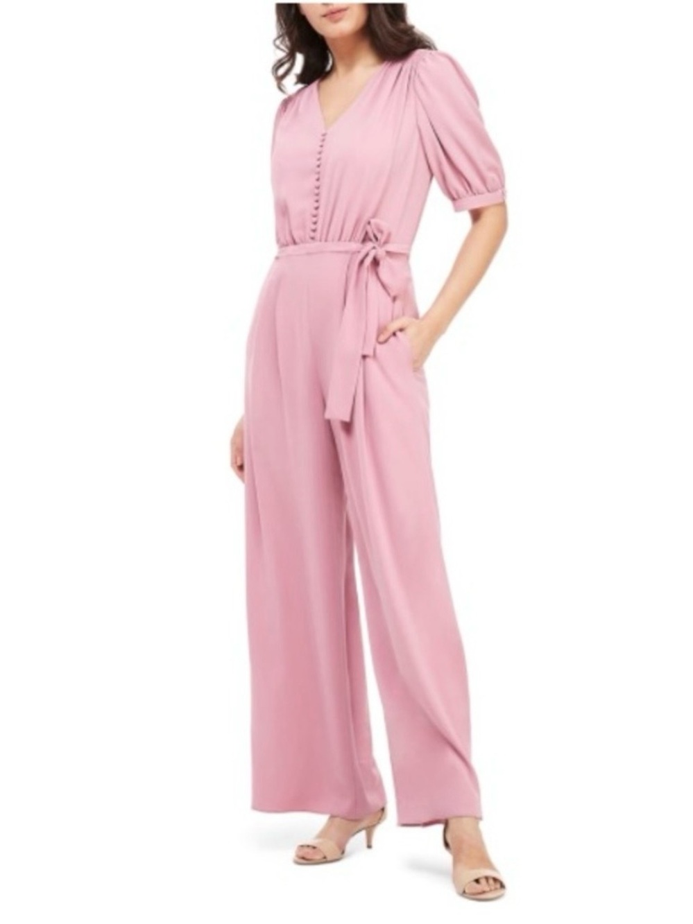 Gal Meets Glam Pink Wide Leg Jumpsuit Gabriella Feminine Romantic Coquette